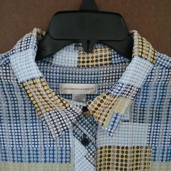 Christopher Banks Women's LARGE Square Checkered Pattern Country Cowgirl Blouse - Picture 3 of 7